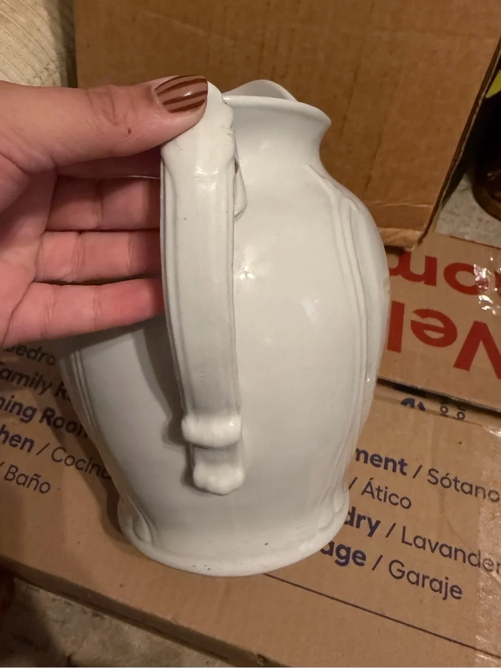 Vintage White Ornate Pitcher
